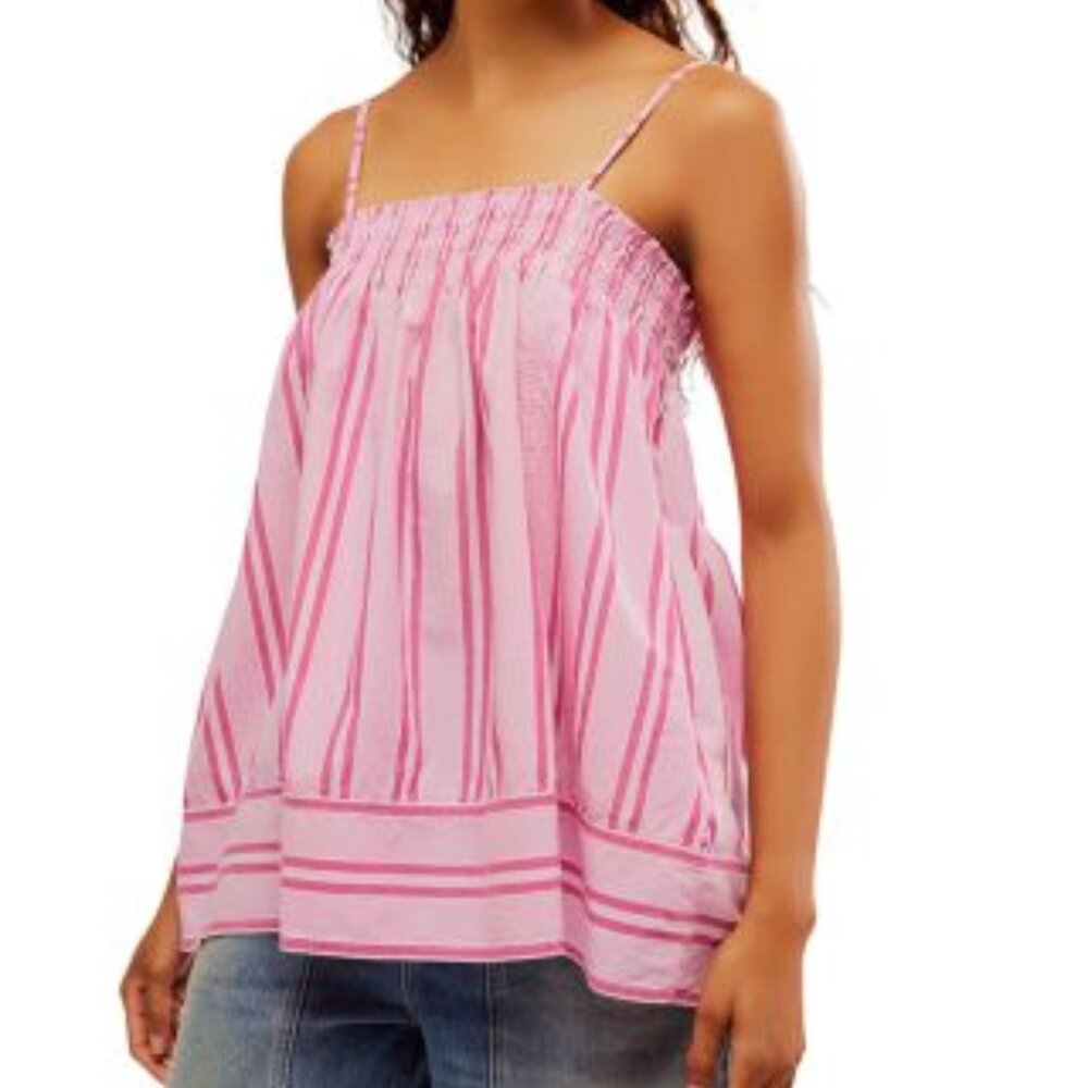 Free People Pink Striped Smocked Tank Top